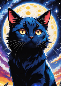 夜の月と星の猫 ec8f99