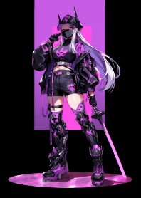 賽博龐克不夜城的武士少女