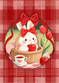 กระต่ายจิบชาในสวนแอปเปิ้ล