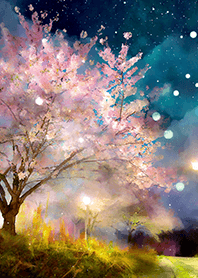 Beautiful night cherry blossoms#1319