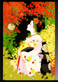 Maiko (geisha) with autumn leaves