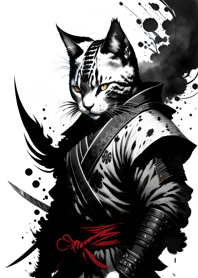 Ink wash cat samurai d28588