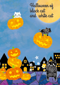 Halloween of black cat and white cat
