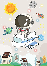 可愛宇航員-搭飛機去旅行-星空-米色