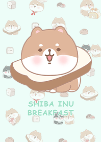 ชิบะอินุ/อาหารเช้า/ขนมปังปิ้ง/สีเขียว