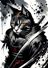 Ink wash cat samurai a7408d