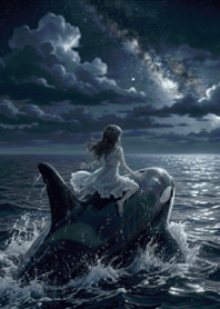stampAI-Killer whale and girl-Lrfh21