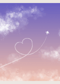 夕焼けの飛行機雲 ベージュと灰色