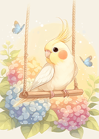 Cute parrot in hydrangea garden_Beige JP