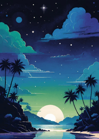 Night by the sea starlit sky moon 1462