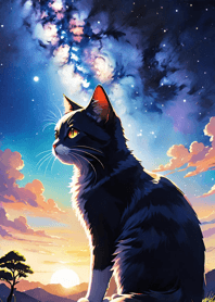 Night Moon Star Cat b582B9