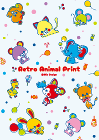 Retro Kawaii Animal print -blue-