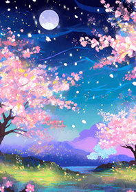 Beautiful night cherry blossoms#1001