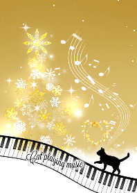 Cat Playing Music Piano X'mas Gold Ver.
