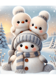 愛の証73 （シマエナガと雪だるま）