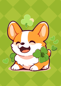 Lucky four leaf clover Welsh corgi
