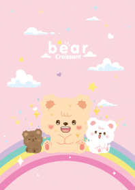 Croissant Bear Rainbow Star Pink