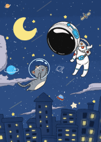 猫の宇宙飛行士と街の光