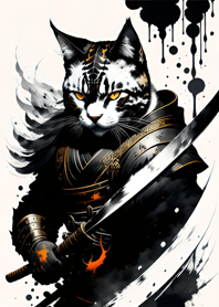 Ink wash cat samurai 5Fa250