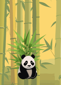Panda in the bamboo forest on ightyellow