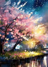 Beautiful night cherry blossoms#2324