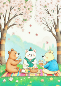 Bear Picnic with Cherry Blossom V.3