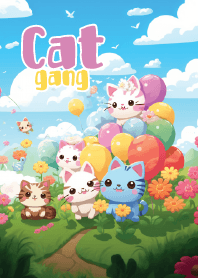 cat gang with colorful balloon