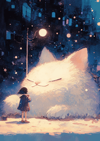 Cat and girl by streetlamp JP