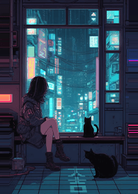 เมืองนีออน เด็กหญิงและแมว เป็นมงคล1