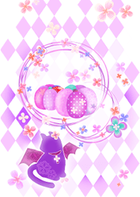 Halloween-cat&purple-pumpkin