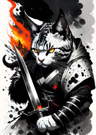Ink wash cat samurai f89c36