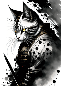 Ink wash cat samurai A84123