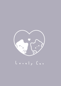 Pair Cats in Heart(line)/purple gray.