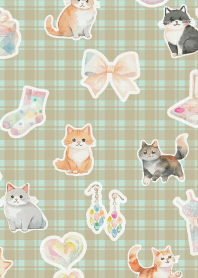 Girlish Cats on blue green