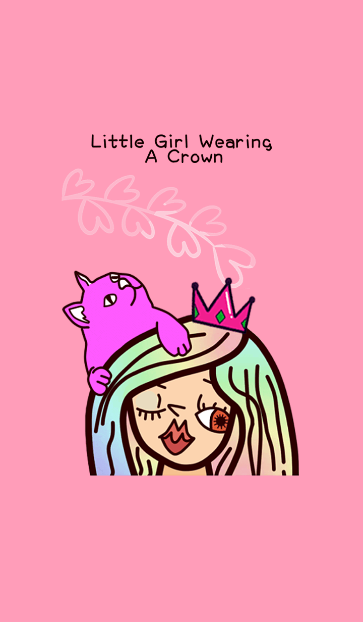 Little Girl Wearing A Crown & Cat