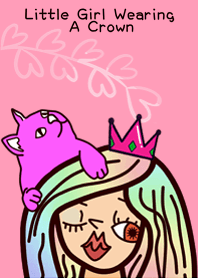 Little Girl Wearing A Crown & Cat
