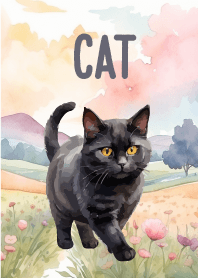 Black Cat In Flower Theme