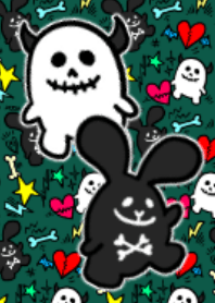 Rock rabbit and skull dark green