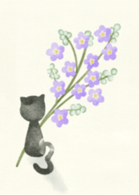 猫と紫の花