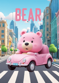 Cute Pink Bear in City Theme