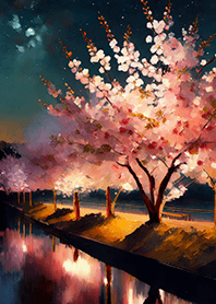 Beautiful night cherry blossoms#1075