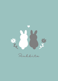 Rabbits & Flower/mint green