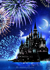 Fireworks and old castle from Japan