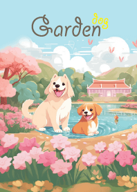 cute dog in japanese garden