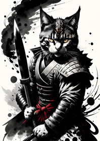 Ink wash cat samurai BC8446