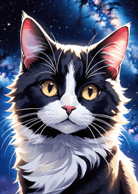 夜の月と星の猫 C2D03F