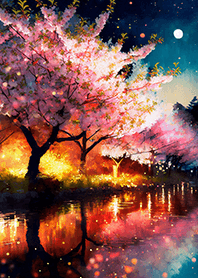 Beautiful night cherry blossoms#1211