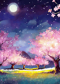 Beautiful night cherry blossoms#1307
