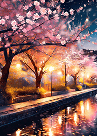 Beautiful night cherry blossoms#1489