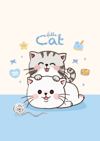 Cat Couple Cute : Blue Theme